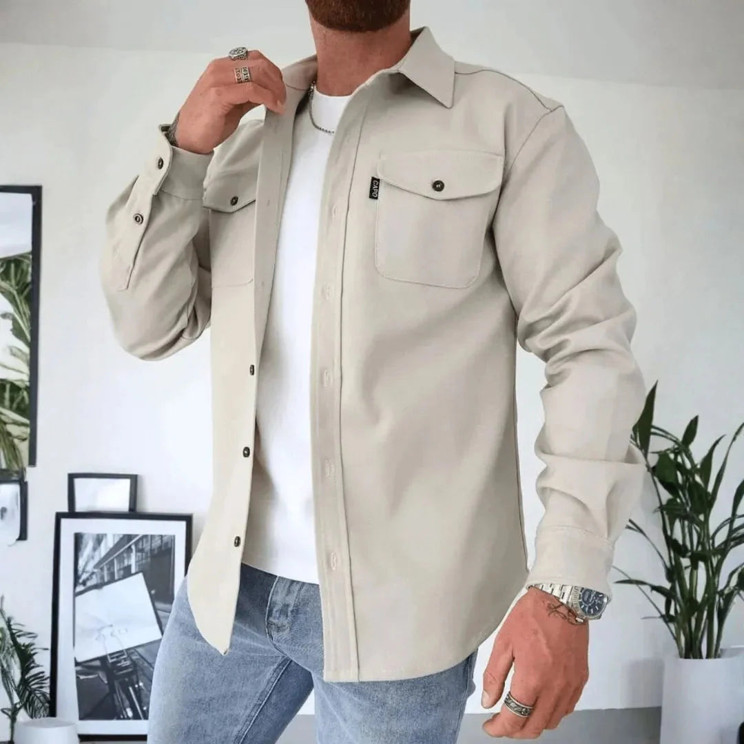 Men's Structured Cotton Blend Overshirt | Modern Long-Sleeve Layering Shirt 4