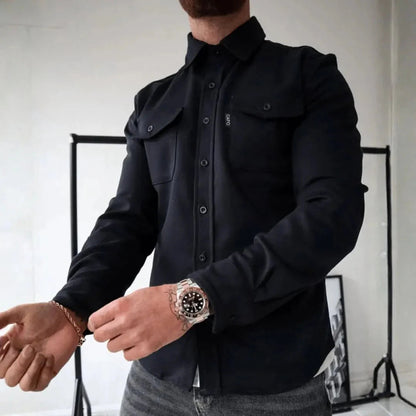 Men's Structured Cotton Blend Overshirt | Modern Long-Sleeve Layering Shirt 5