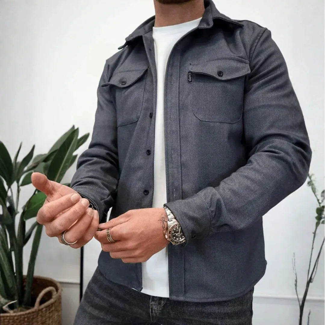 Men's Structured Cotton Blend Overshirt | Modern Long-Sleeve Layering Shirt 6