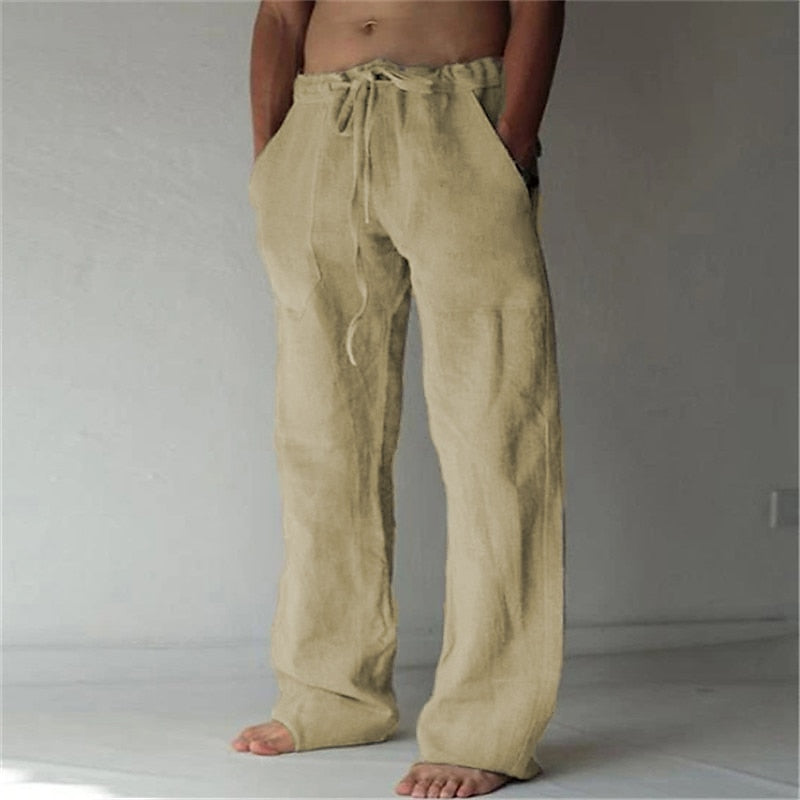 Detail of the linen weave and relaxed leg cut