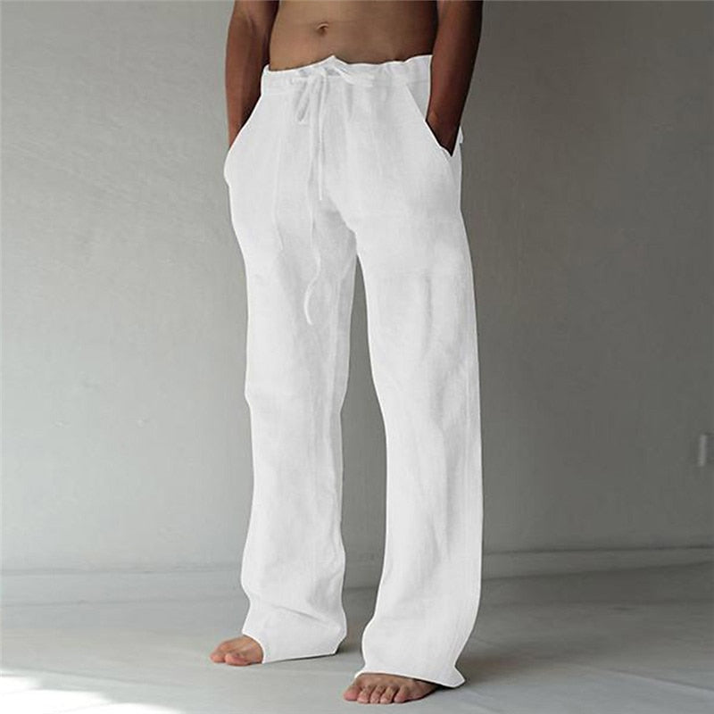 Orion lightweight linen trousers, full-length view