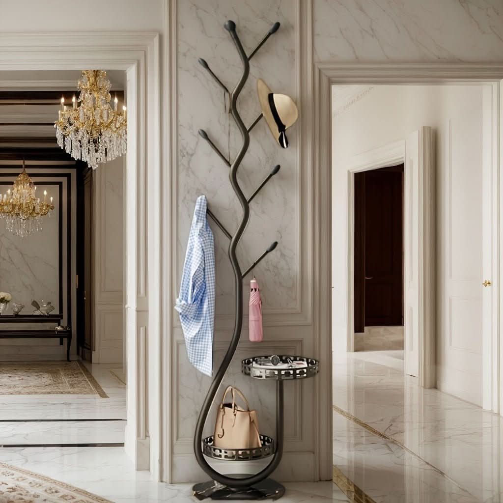 Nordic Elegance | Coat Rack Stand with Black Iron Tree Design | Space-Saving Organizer for Modern Interiors 0