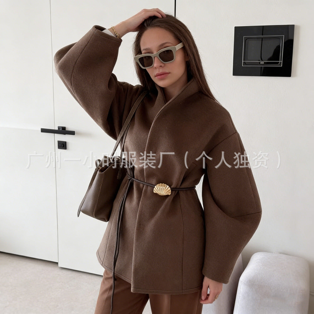 Ines | Minimalist Belted Wool Blend Short Coat
