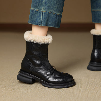 Brynn | Faux Shearling Trim Chunky Ankle Boots