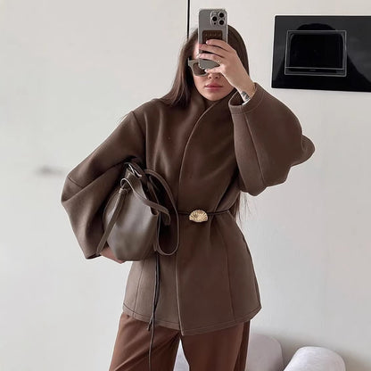 Ines | Minimalist Belted Wool Blend Short Coat
