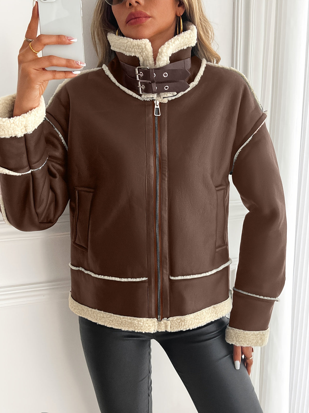 Raven | Faux Shearling Zip Moto Jacket
