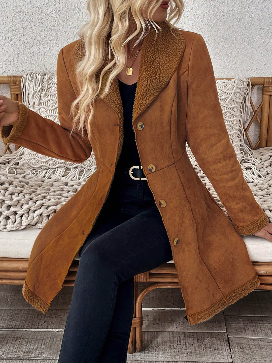 Celeste | Fitted Suede Shearling Jacket