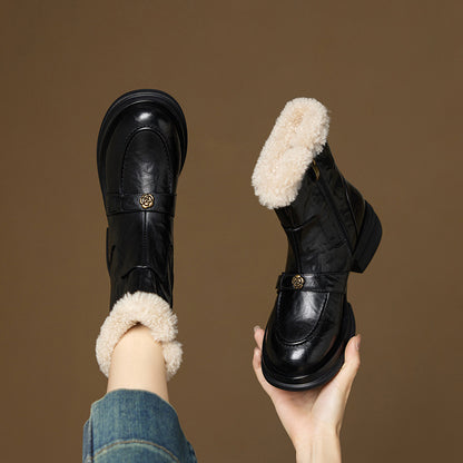 Brynn | Faux Shearling Trim Chunky Ankle Boots