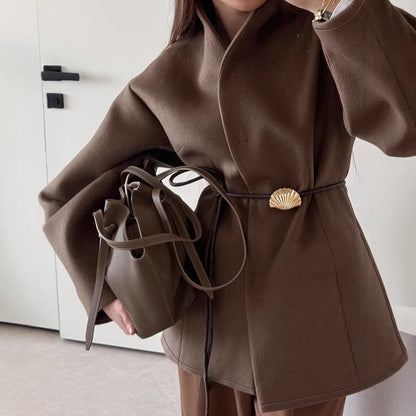 Ines | Minimalist Belted Wool Blend Short Coat
