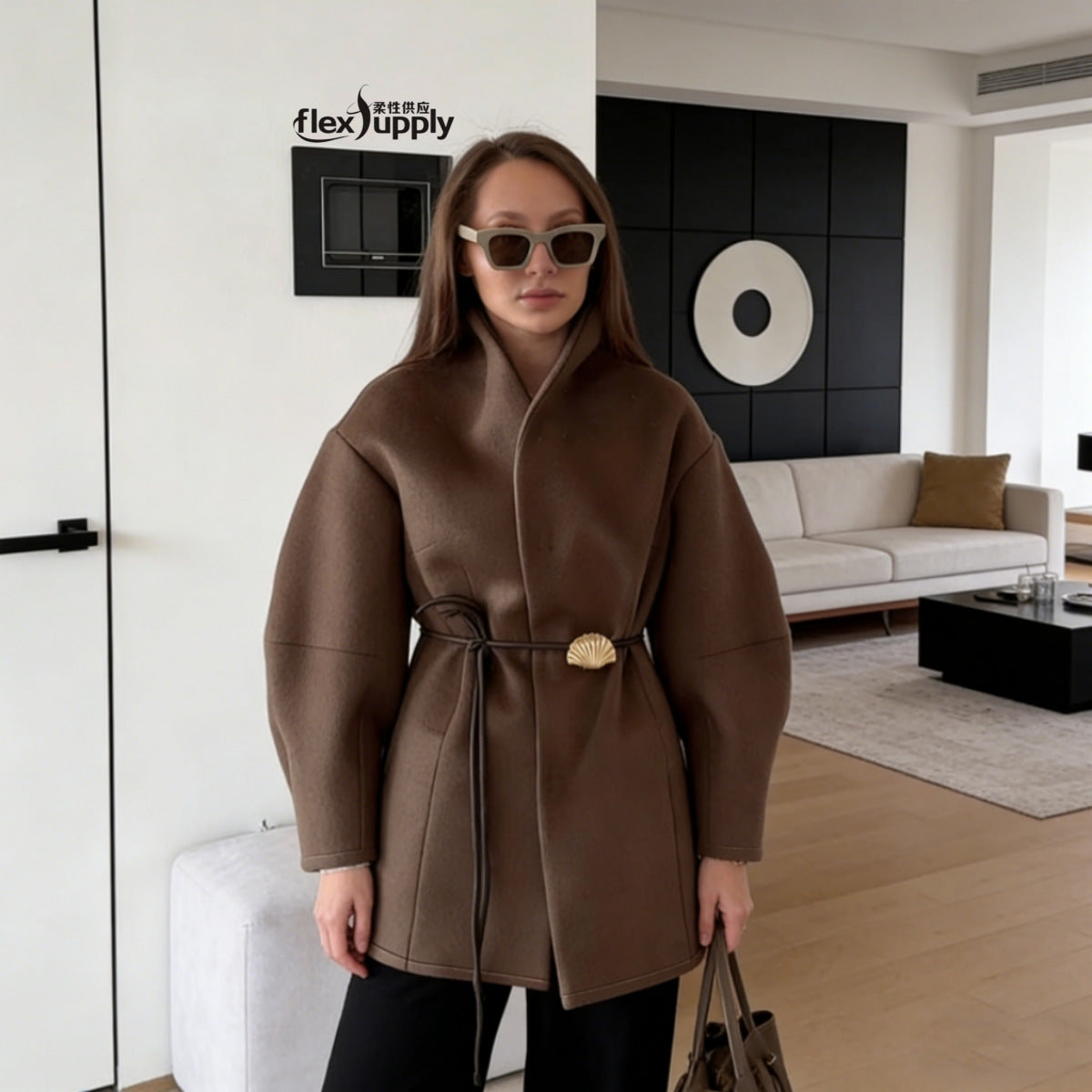 Ines | Minimalist Belted Wool Blend Short Coat