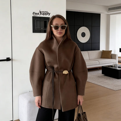 Ines | Minimalist Belted Wool Blend Short Coat