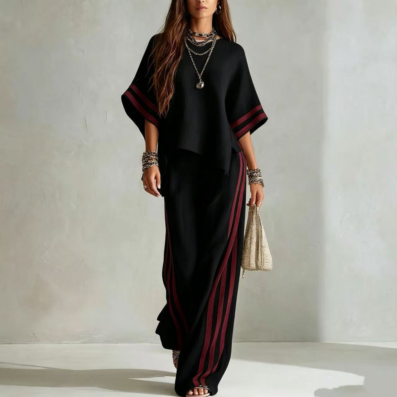 Bohemian Cream Relaxed Top & Wide-Leg Pants Two-Piece Set