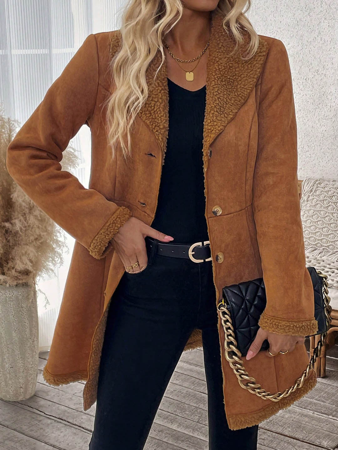 Celeste | Fitted Suede Shearling Jacket