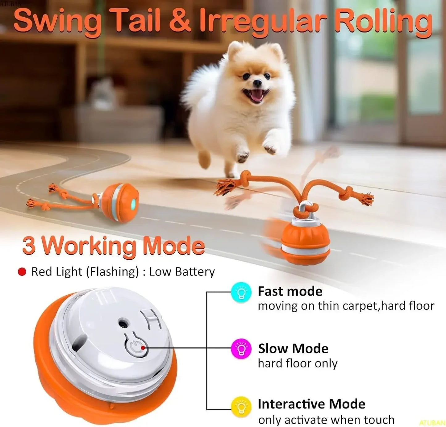 Self Rolling and Motion Activate Ball - Automatic Moving Interactive Ball Toy for Dogs