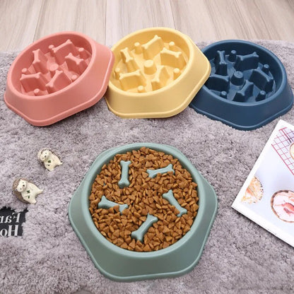 Pet Slow Feeder Bowl - Bone Pattern Designed Cat & Dog Slow Feeder Bowl Anti-Gulping Food Plate