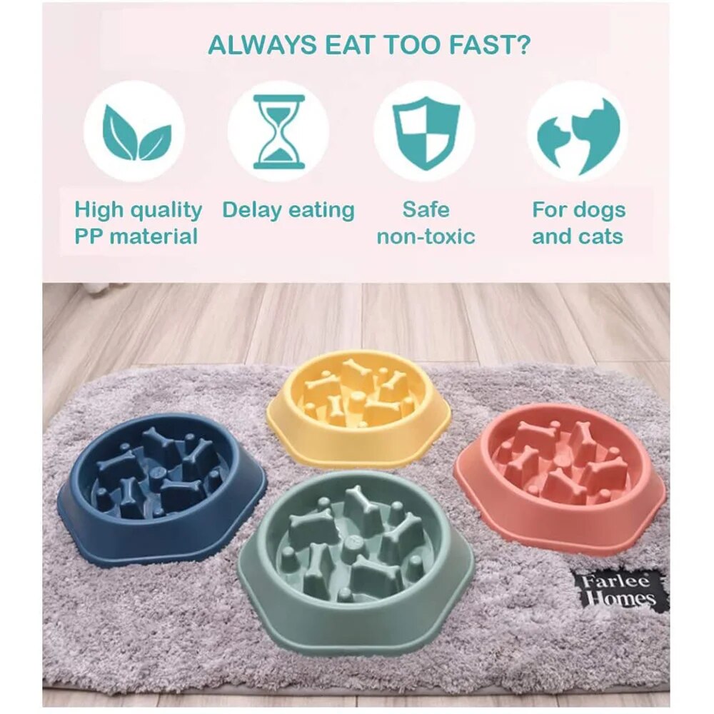 Pet Slow Feeder Bowl - Bone Pattern Designed Cat & Dog Slow Feeder Bowl Anti-Gulping Food Plate