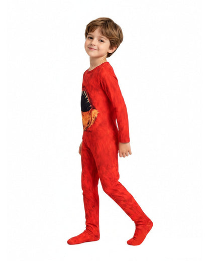Kids Chapter 5 Red Monster Costume Horror Game Belly Mouth Jumpsuit Helmet and Gloves Set for Halloween Cosplay