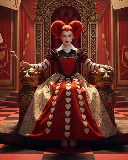 Women Red Heart Queen Dress Gothic Villain Queen Stand Collar Ball Gown for Comic Conventions