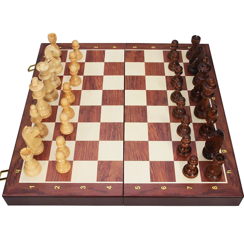Top-Grade Wooden Folding Chess Set with Walnut Finish