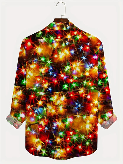 Christmas Gold Neon Men's Long Sleeve Shirts Stretch Plus Size Drama Costume Button Shirts