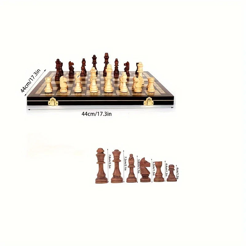 Wooden Folding Chess Set with Felt-Lined Storage
