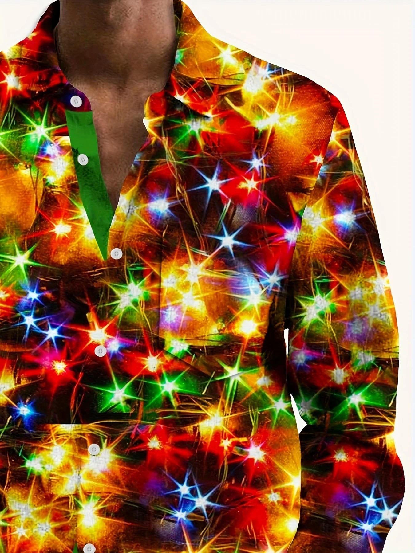 Christmas Gold Neon Men's Long Sleeve Shirts Stretch Plus Size Drama Costume Button Shirts