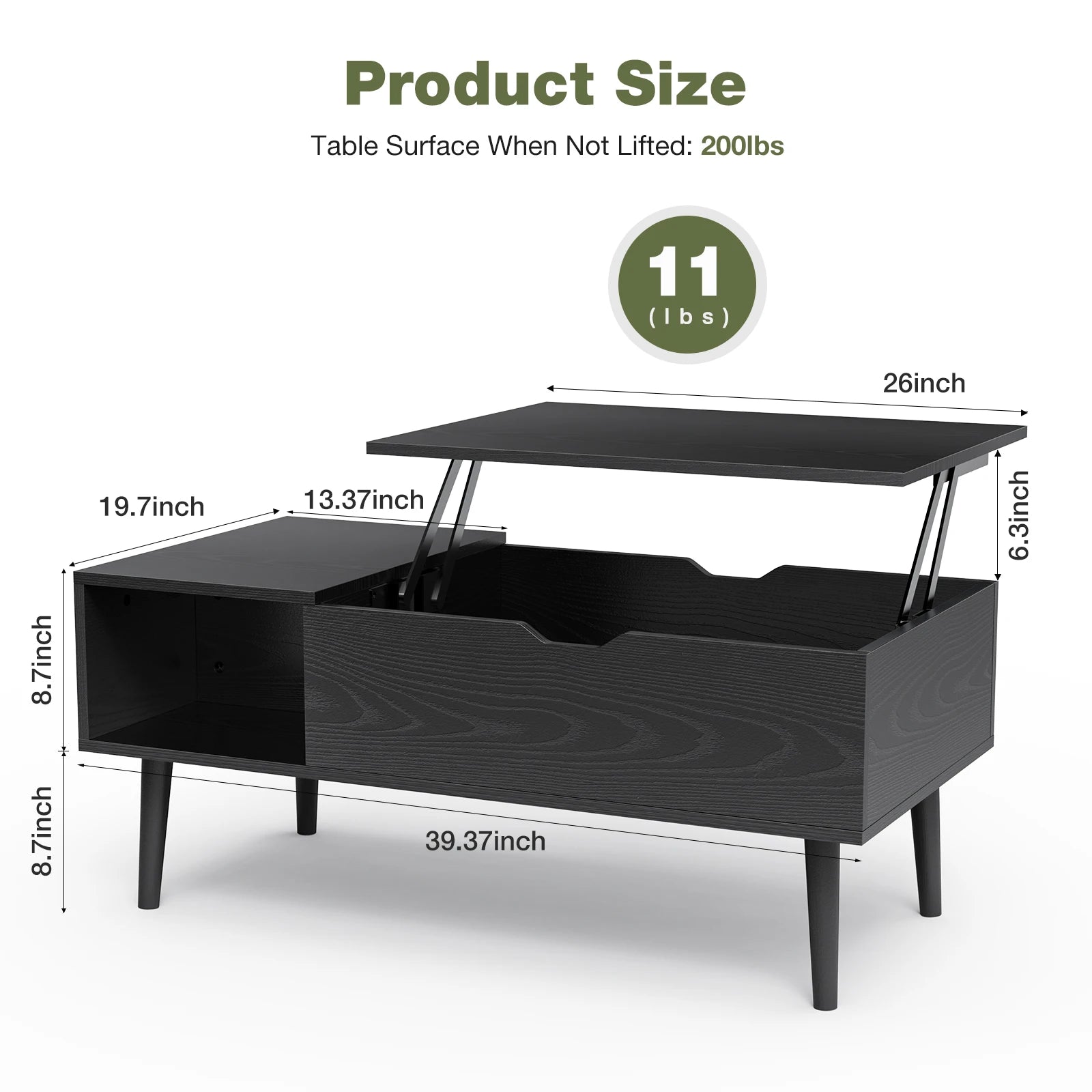 Dumos Modern Lifting Coffee Table with Hidden Storage