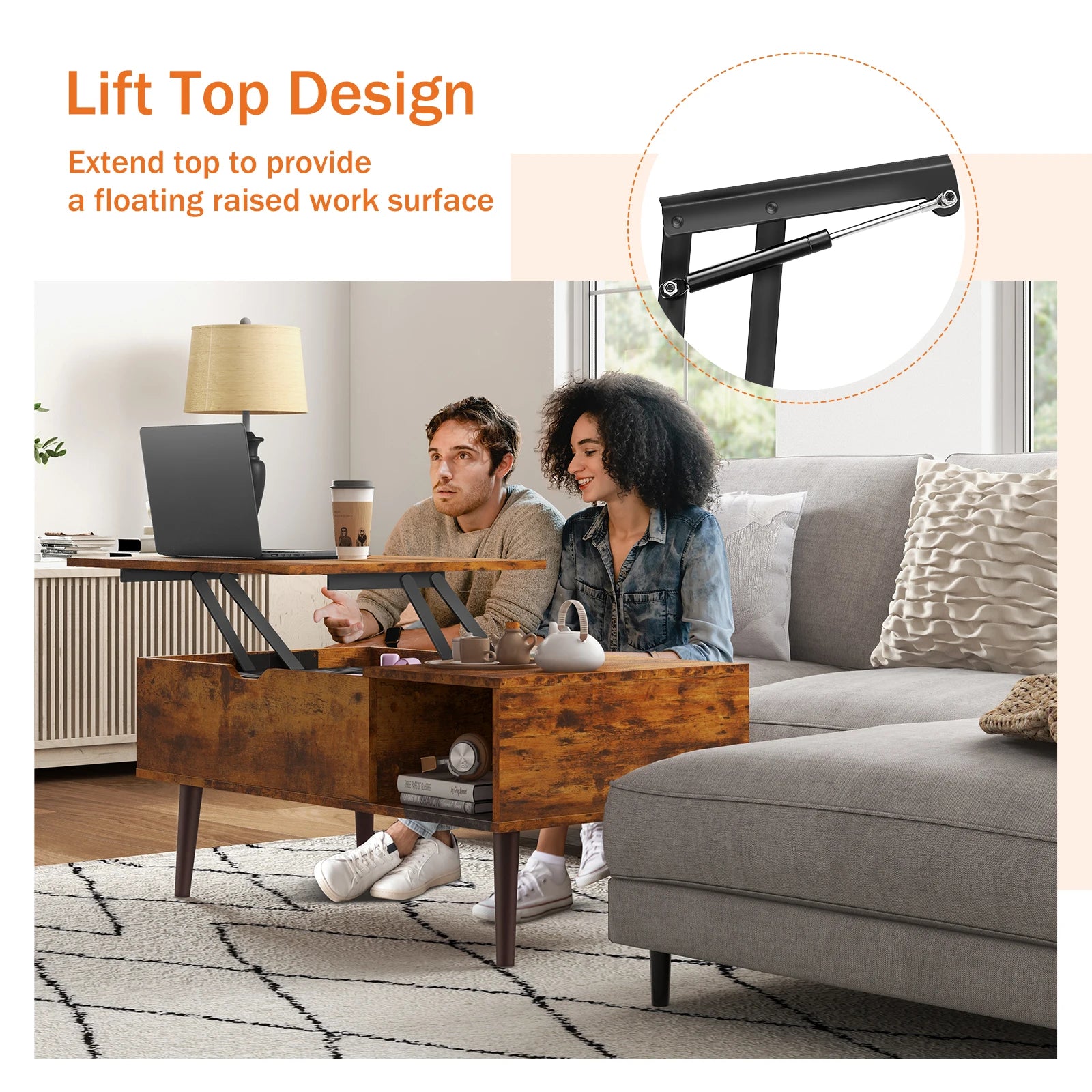 Dumos Modern Lifting Coffee Table with Hidden Storage
