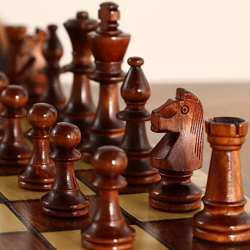Wooden Folding Chess Set with Felt-Lined Storage