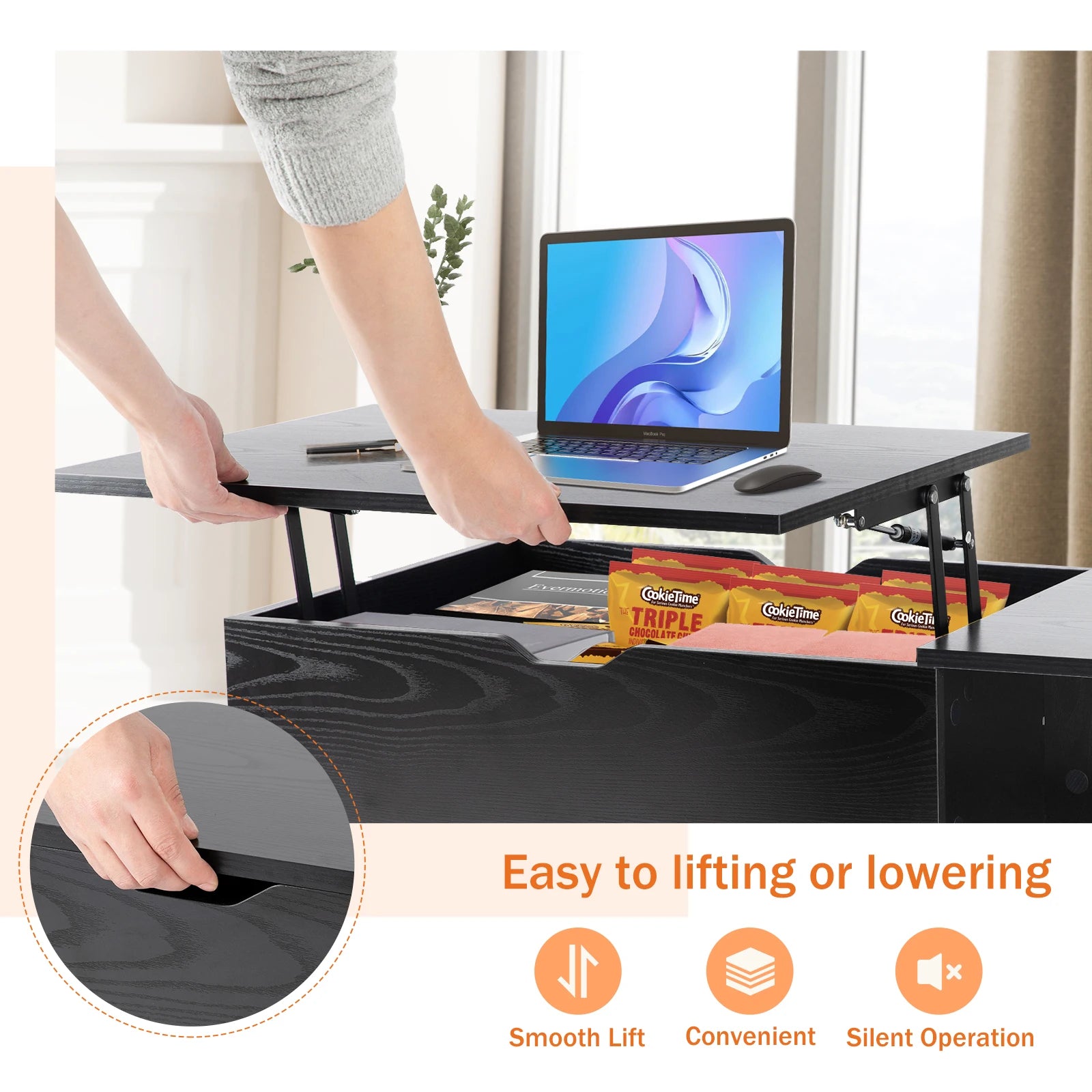 Dumos Modern Lifting Coffee Table with Hidden Storage