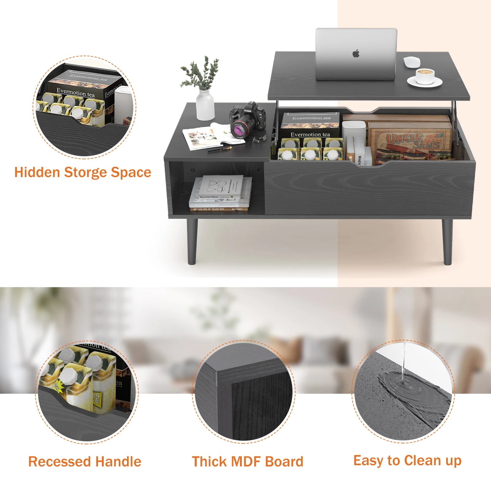Dumos Modern Lifting Coffee Table with Hidden Storage