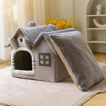 Removable Roof Plush Pet House - Easy-to-Clean Dog House with Superior Insulation