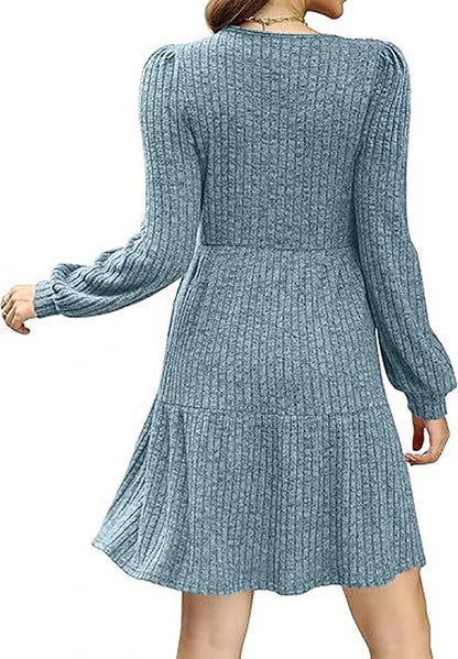 Womens Square Neck Long Sleeve Fall Tunic Dresses Casual Babydoll Sweater Dress with Pockets