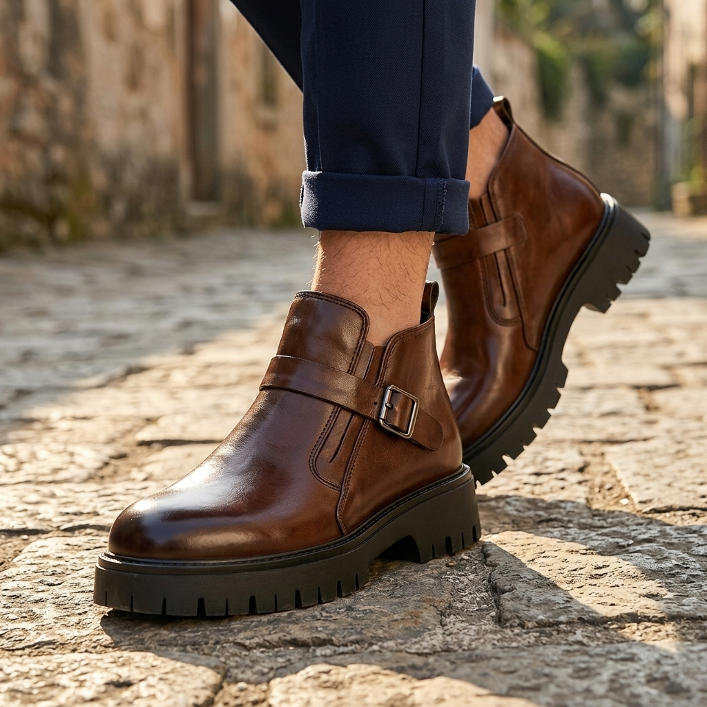 Hudson | Men's Burnished Leather Buckle Boots