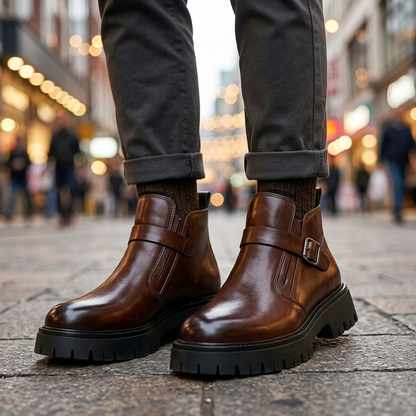 Hudson | Men's Burnished Leather Buckle Boots
