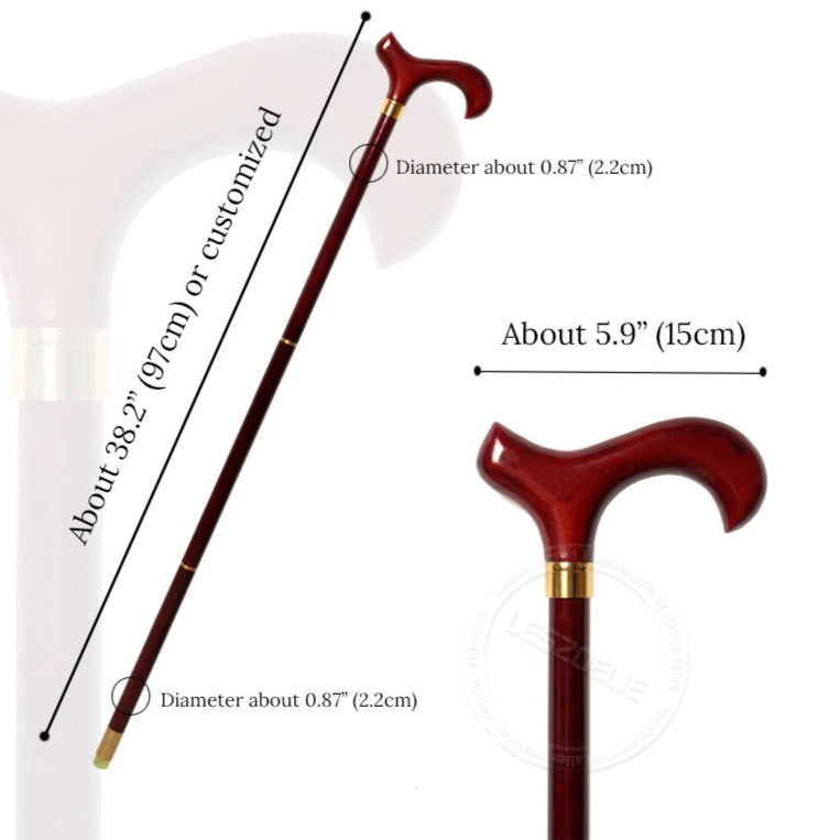 3-Piece Detachable Red Wooden Handle Walking Stick – German Beech Wood