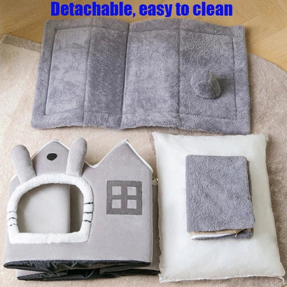 Removable Roof Plush Pet House - Easy-to-Clean Dog House with Superior Insulation