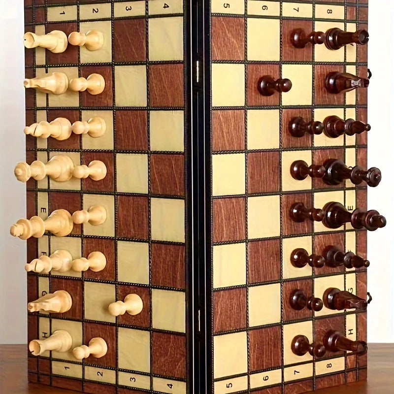 Wooden Folding Chess Set with Felt-Lined Storage