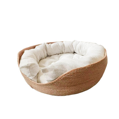 Hand Woven Pet Bed with Cushion