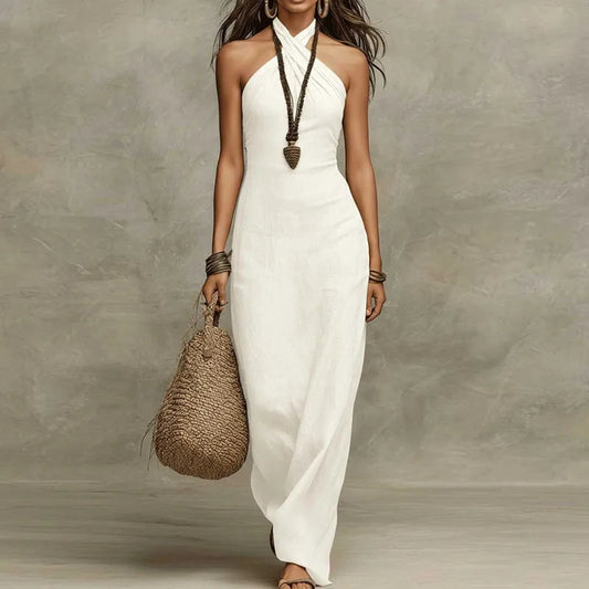 Adele Bohemian Halter Linen Dress