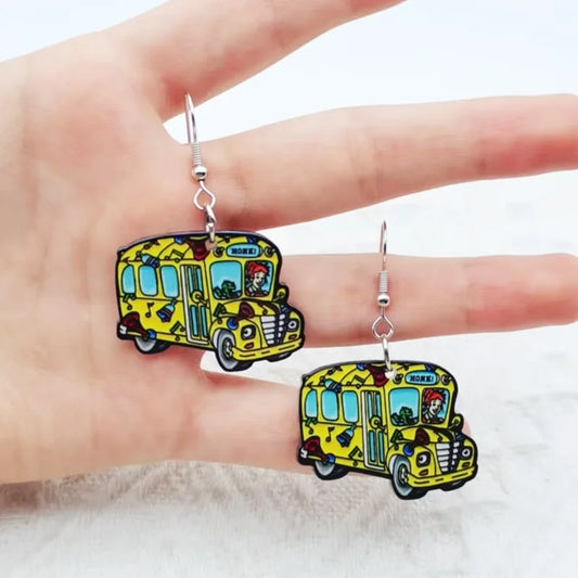 1 pair of acrylic magical school bus earrings, women's earrings, Bus Drivers, Educators