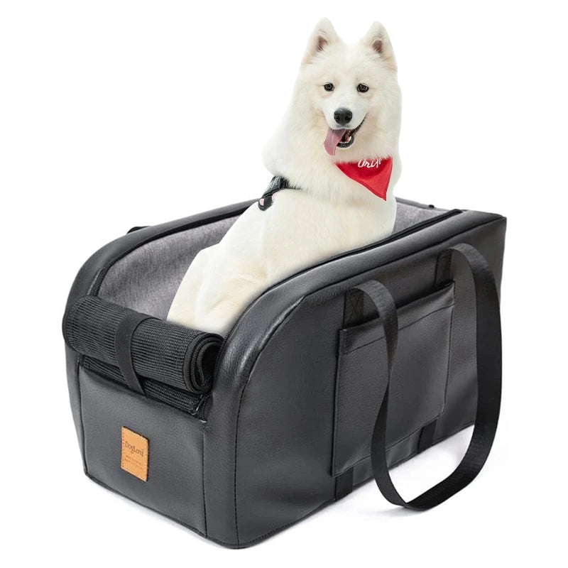 Canine Car Seat - Small Dog Booster Seat with Detachable Cushion, Safety Hook for Armrest Console Installation, and Breathable Design.