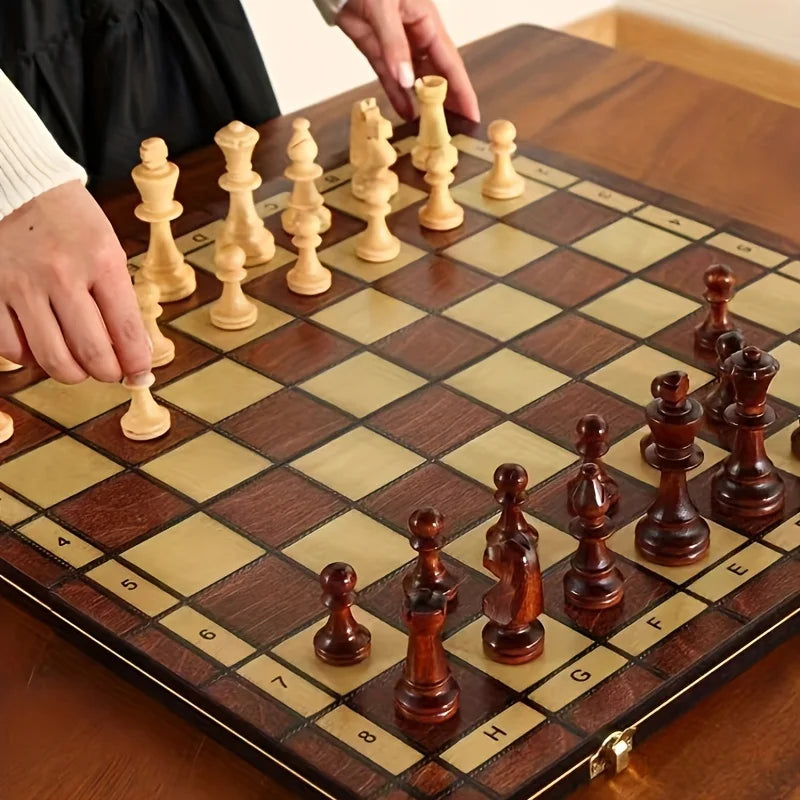 Wooden Folding Chess Set with Felt-Lined Storage