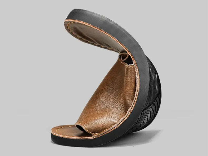 Men's Genuine Leather Slide Sandals | Comfortable Minimalist Open-Toe Footwear