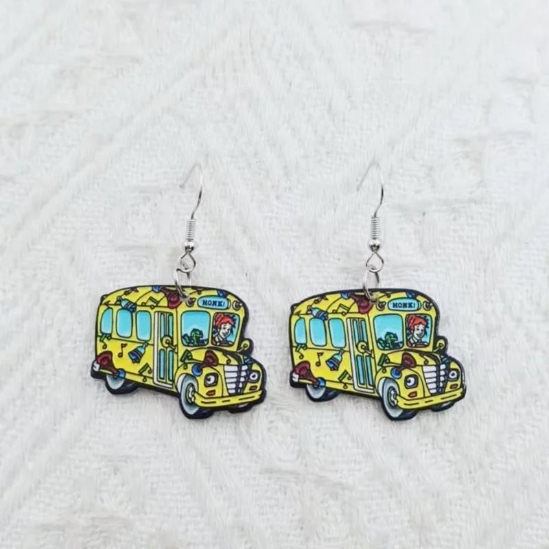 1 pair of acrylic magical school bus earrings, women's earrings, Bus Drivers, Educators