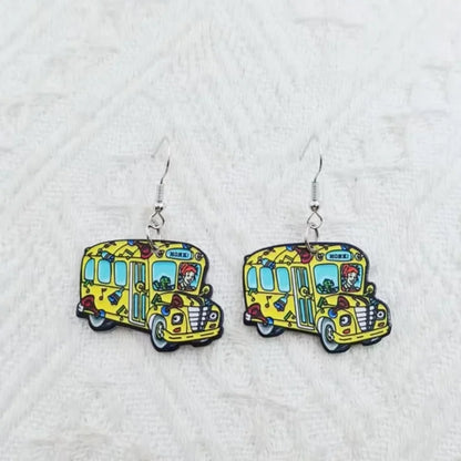 1 pair of acrylic magical school bus earrings, women's earrings, Bus Drivers, Educators