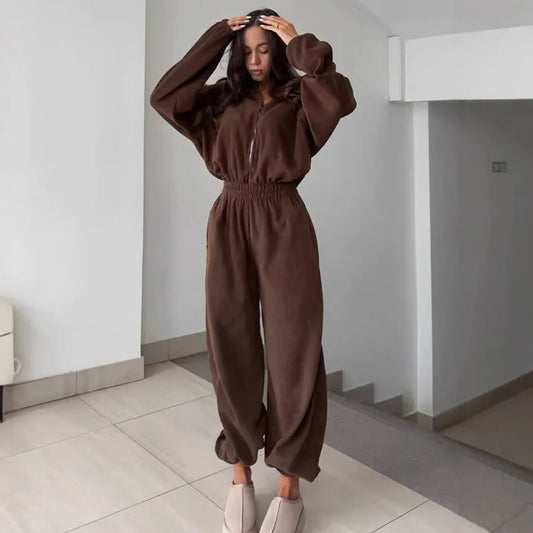 Romilly | Fleece Half-Zip Wide-Leg Jumpsuit