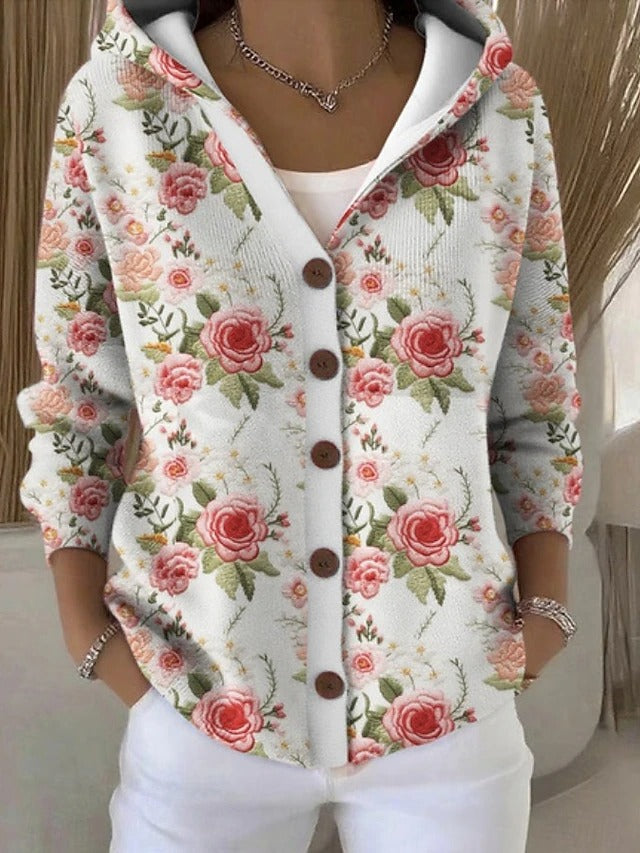 Women's Hooded Button-Up Cardigan Sweater