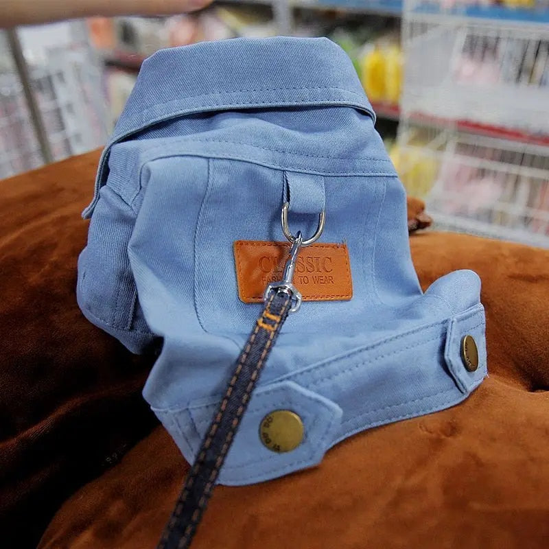 Spring Dog Suit Outfit - Denim Coat Clothes with D-Ring for Leash