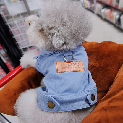 Spring Dog Suit Outfit - Denim Coat Clothes with D-Ring for Leash